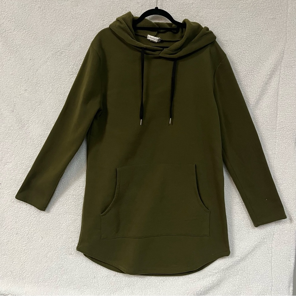 Z Avenue USA Large Comfy Long Sweatshirt with Front Pocket Hoodie Olive Green